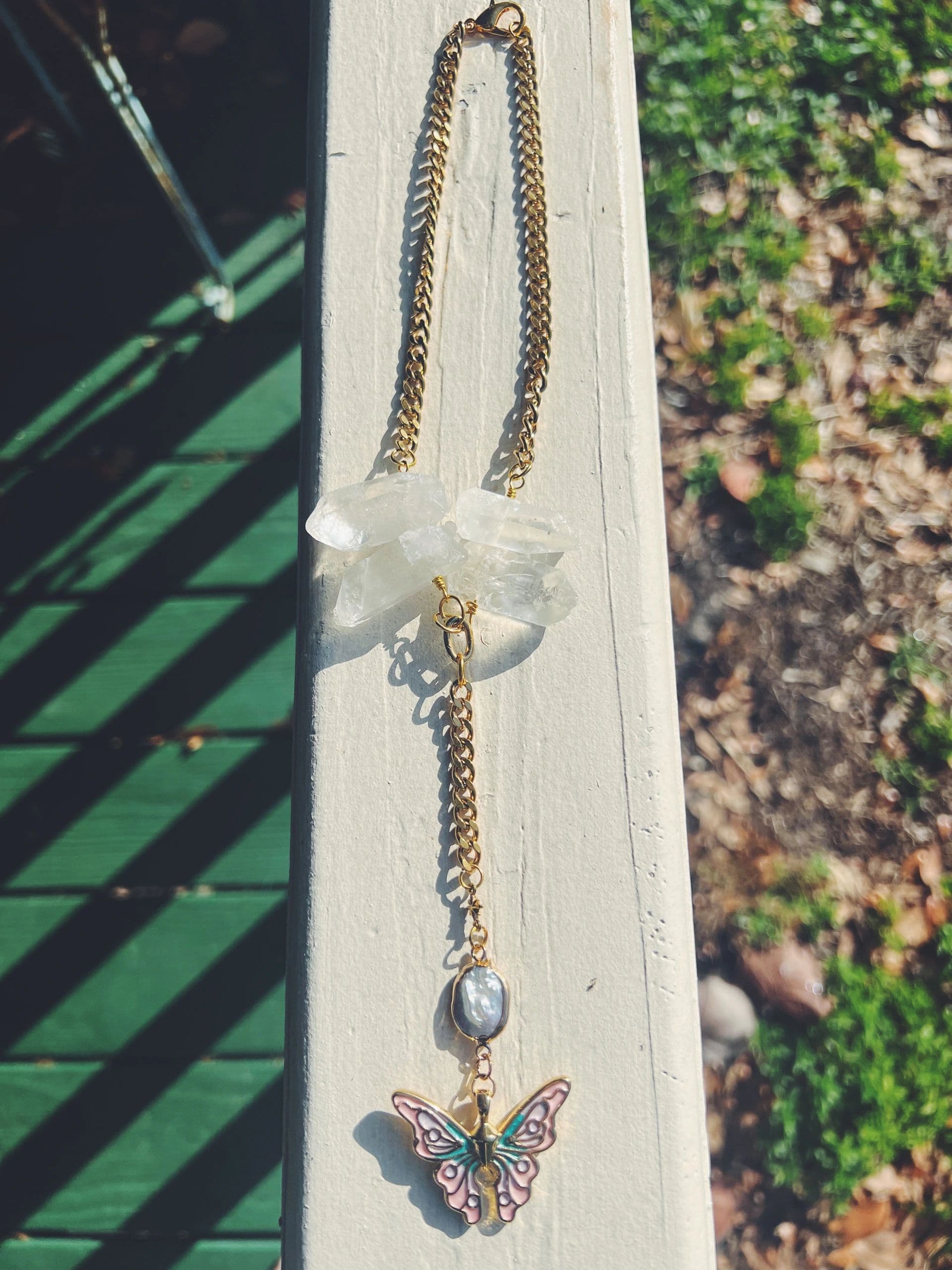 Quartz Pearl Butterfly Necklace